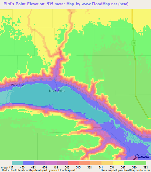 Bird's Point,Canada Elevation Map
