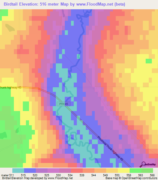 Birdtail,Canada Elevation Map
