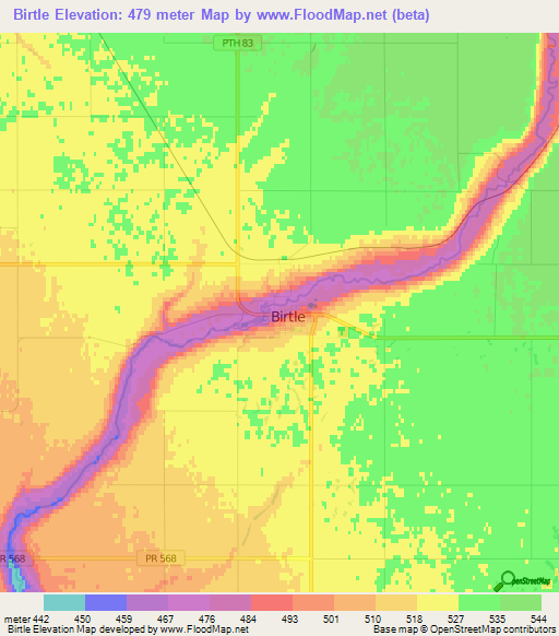 Birtle,Canada Elevation Map