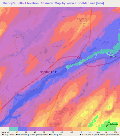 Bishop's Falls,Canada Elevation Map