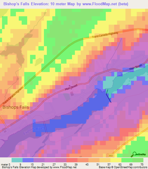 Bishop's Falls,Canada Elevation Map