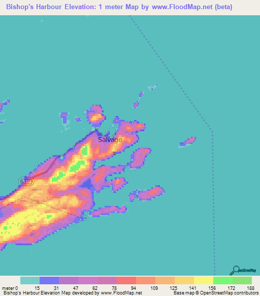 Bishop's Harbour,Canada Elevation Map
