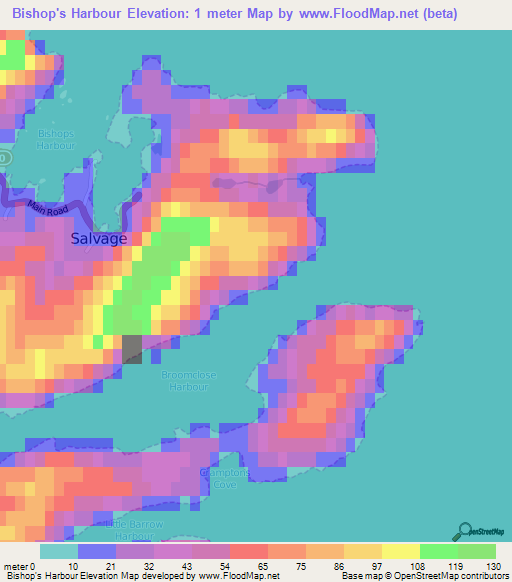Bishop's Harbour,Canada Elevation Map