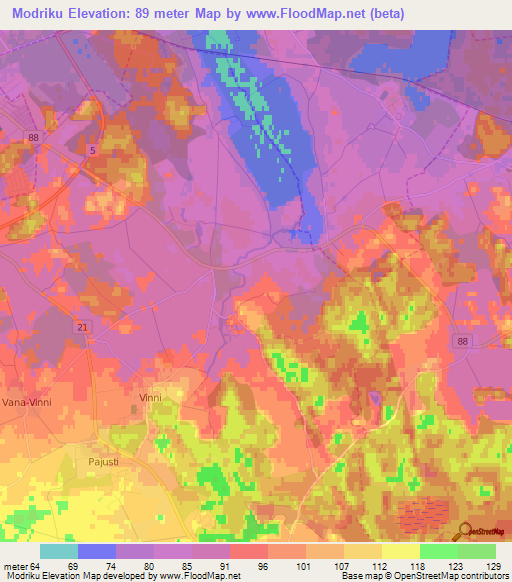 Modriku,Estonia Elevation Map
