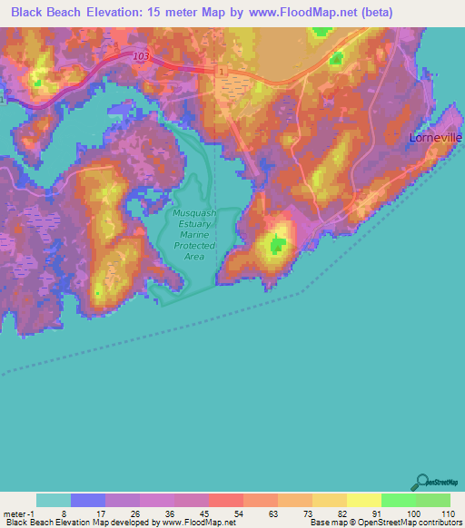 Black Beach,Canada Elevation Map