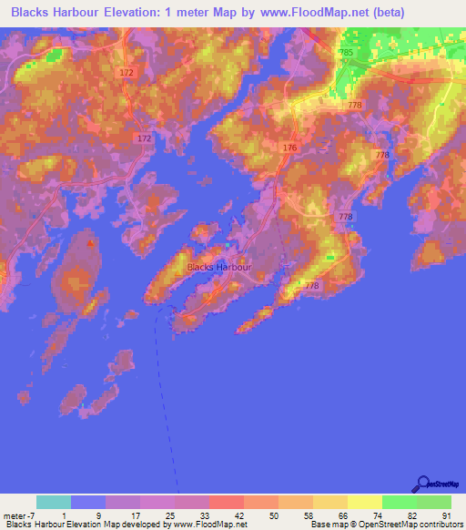 Blacks Harbour,Canada Elevation Map