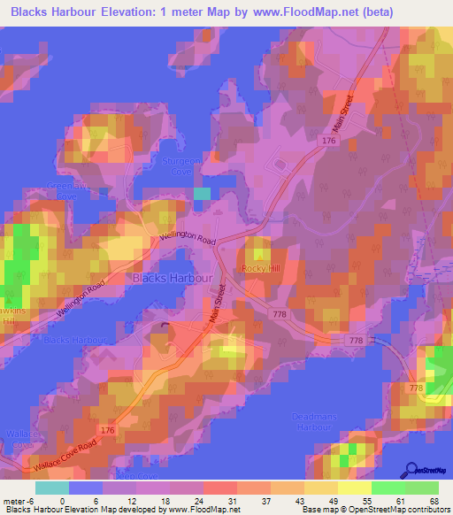Blacks Harbour,Canada Elevation Map