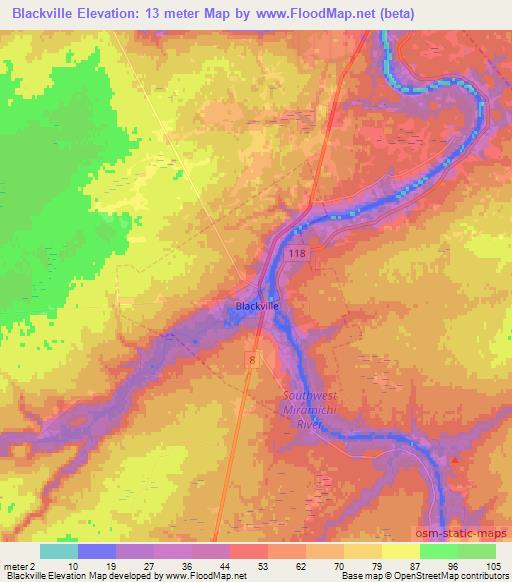 Blackville,Canada Elevation Map