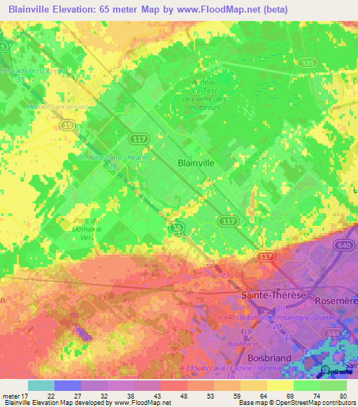 Elevation of Blainville,Canada Elevation Map, Topography, Contour
