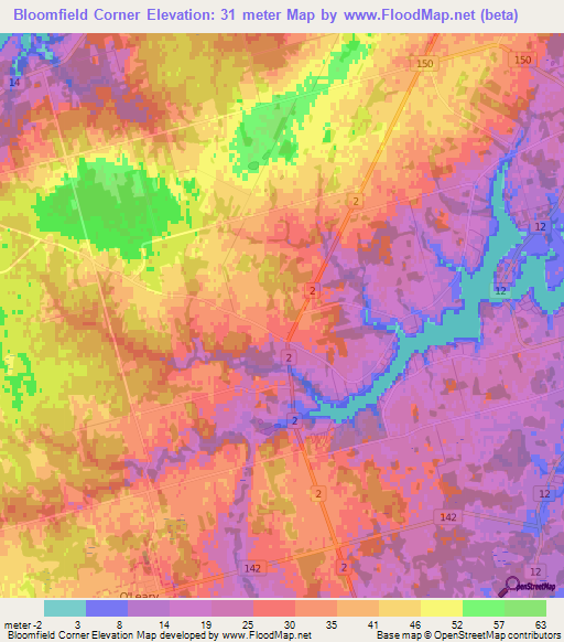 Bloomfield Corner,Canada Elevation Map