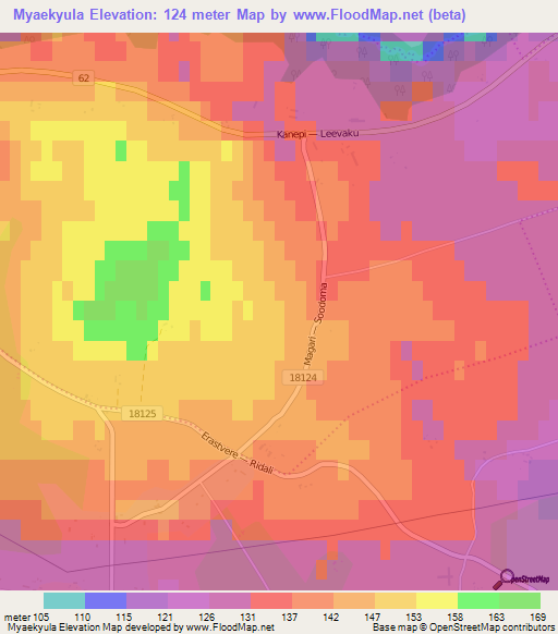 Myaekyula,Estonia Elevation Map