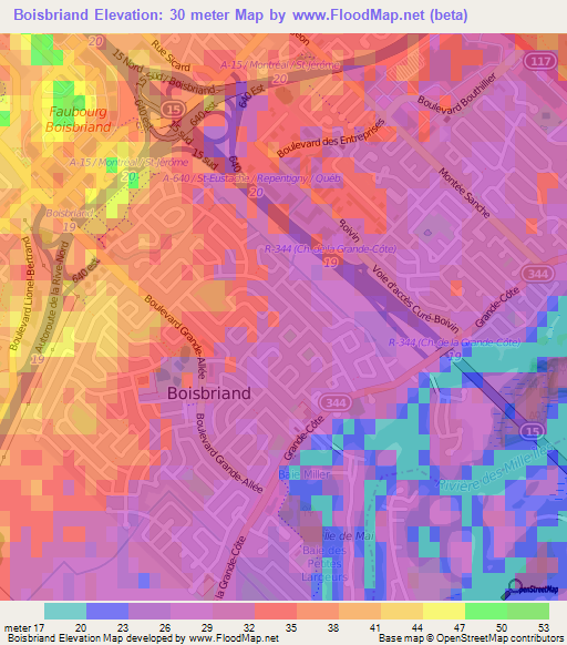 Boisbriand,Canada Elevation Map