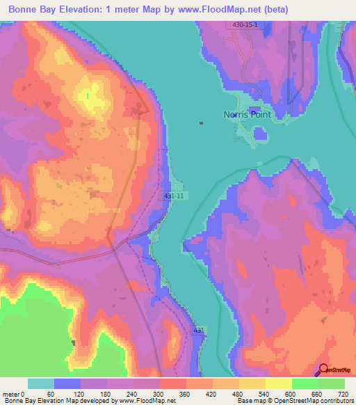 Bonne Bay,Canada Elevation Map