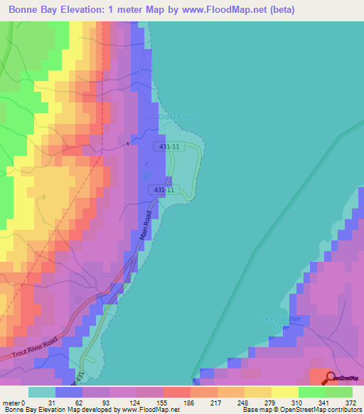 Bonne Bay,Canada Elevation Map