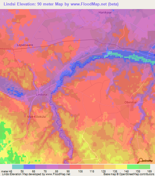 Lindsi,Estonia Elevation Map