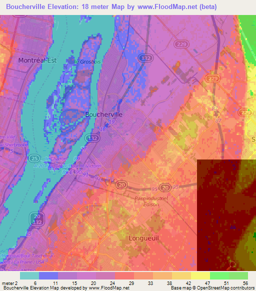 Boucherville,Canada Elevation Map