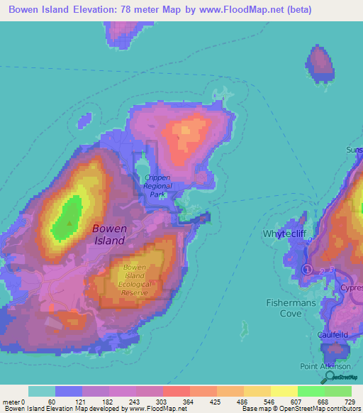 Bowen Island,Canada Elevation Map