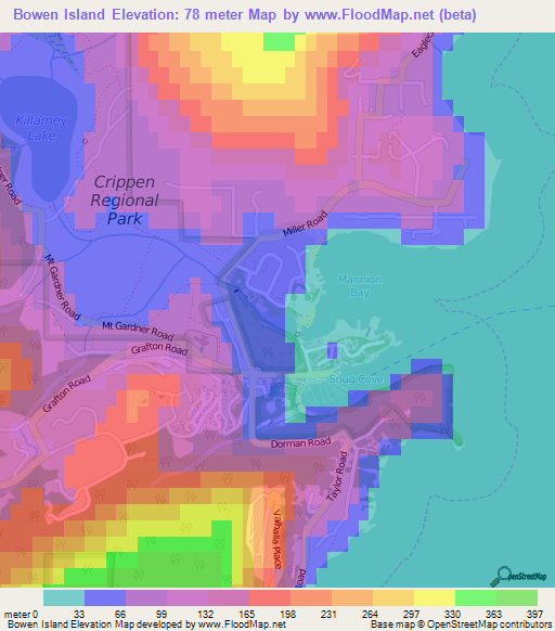 Bowen Island,Canada Elevation Map