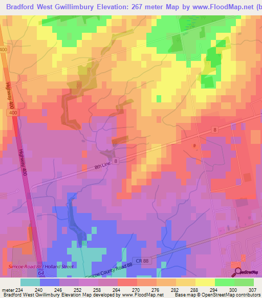 Bradford West Gwillimbury,Canada Elevation Map