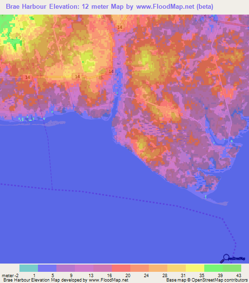 Brae Harbour,Canada Elevation Map