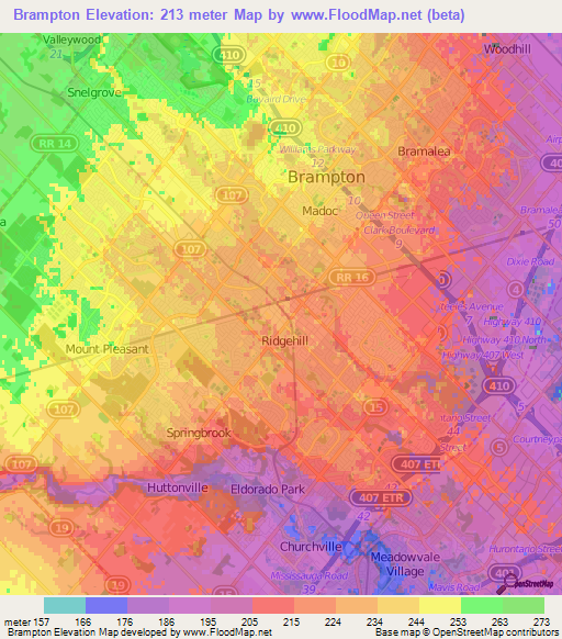 Brampton,Canada Elevation Map