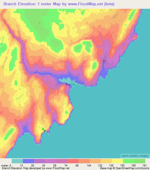 Branch,Canada Elevation Map