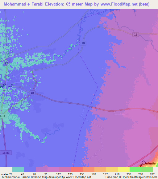 Mohammad-e Farabi,Iran Elevation Map