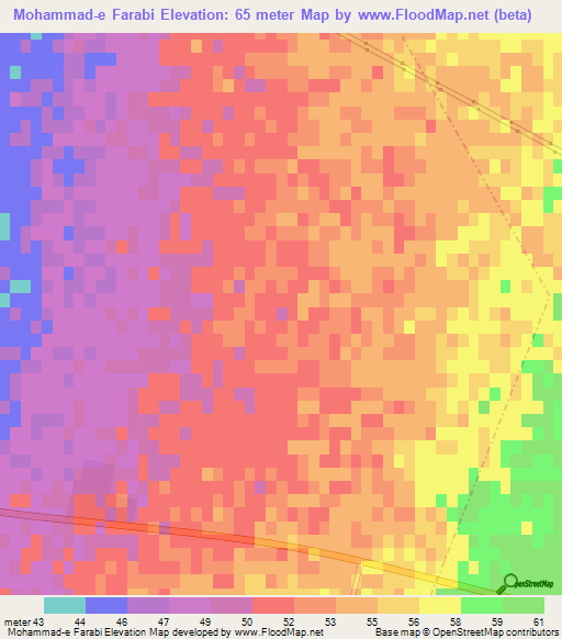Mohammad-e Farabi,Iran Elevation Map