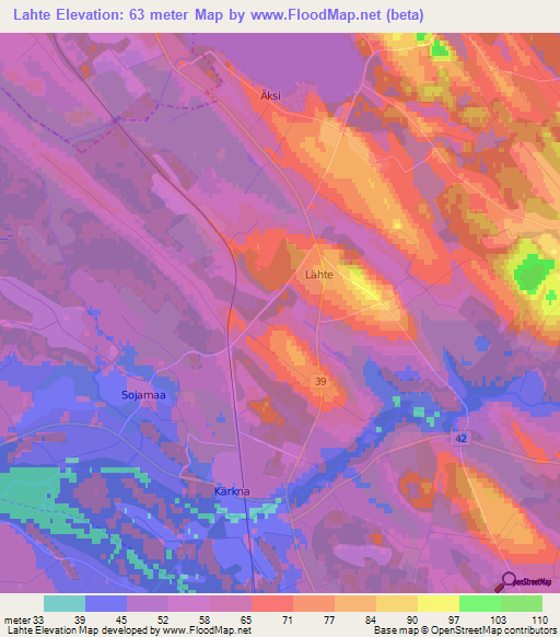 Lahte,Estonia Elevation Map