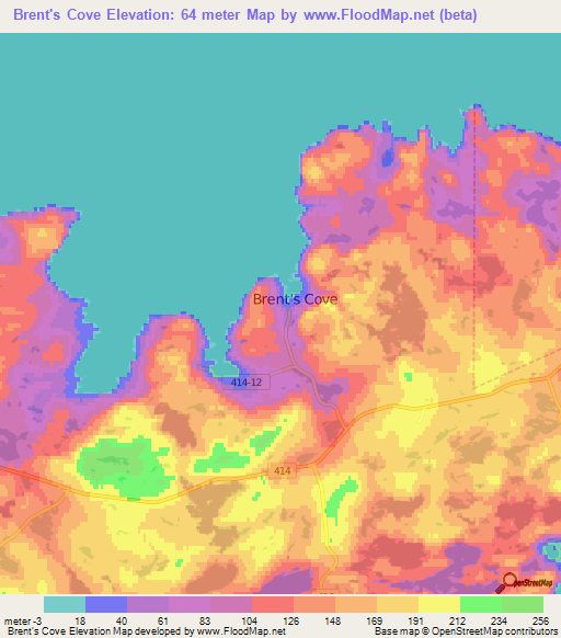 Brent's Cove,Canada Elevation Map