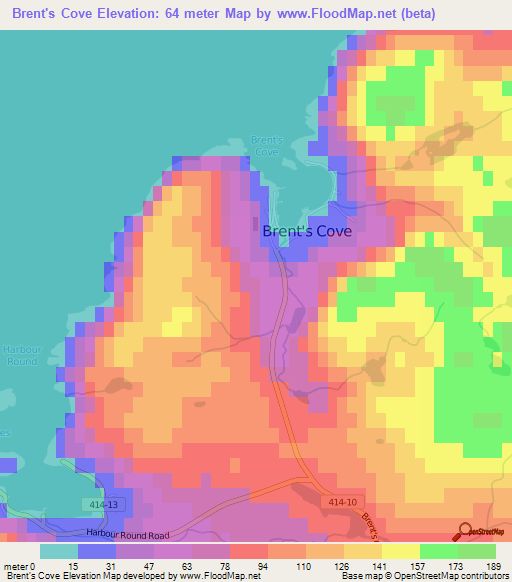 Brent's Cove,Canada Elevation Map