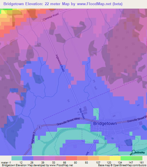 Bridgetown,Canada Elevation Map