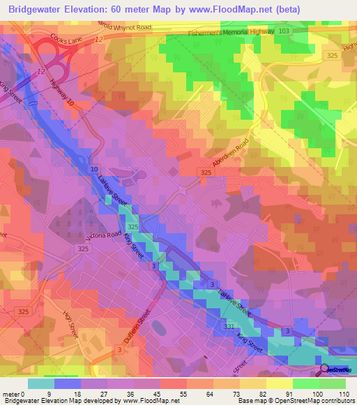 Bridgewater,Canada Elevation Map