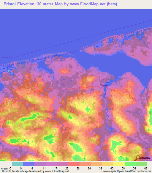Bristol,Canada Elevation Map