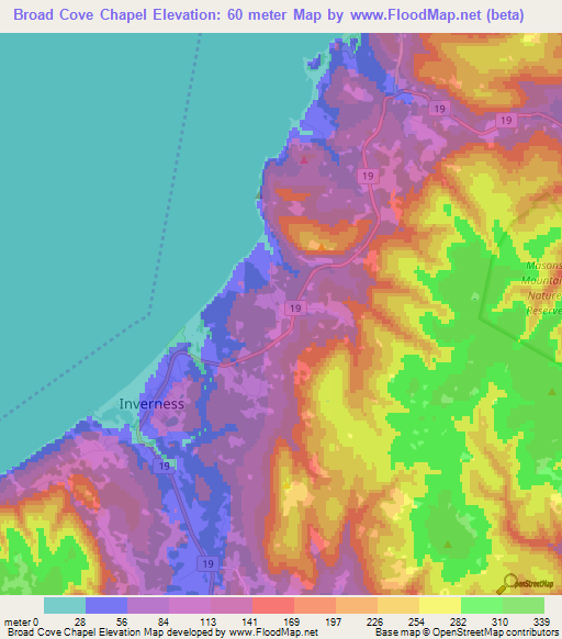 Broad Cove Chapel,Canada Elevation Map