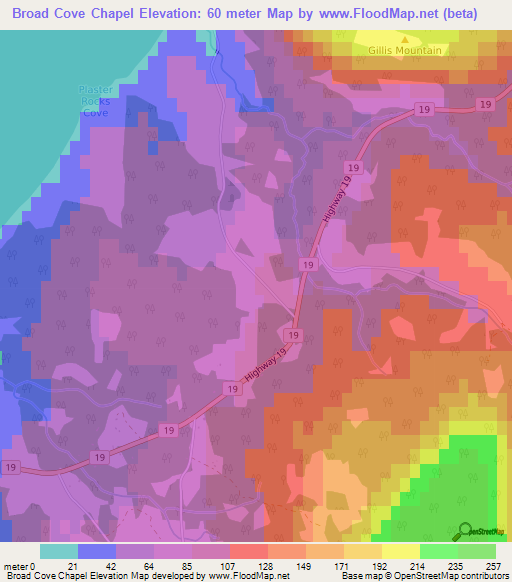 Broad Cove Chapel,Canada Elevation Map