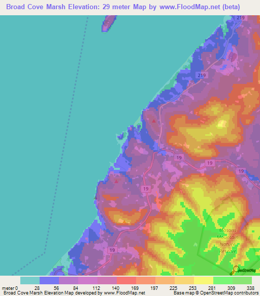 Broad Cove Marsh,Canada Elevation Map