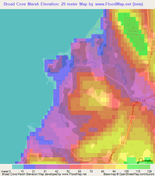 Broad Cove Marsh,Canada Elevation Map