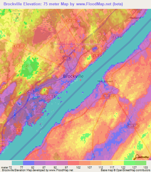 Brockville,Canada Elevation Map
