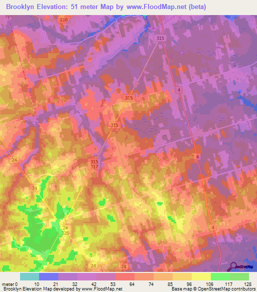 Brooklyn,Canada Elevation Map