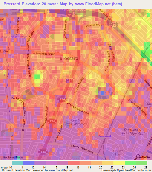 Brossard,Canada Elevation Map