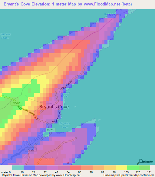 Bryant's Cove,Canada Elevation Map
