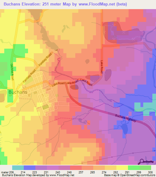 Buchans,Canada Elevation Map