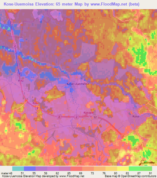 Kose-Uuemoisa,Estonia Elevation Map