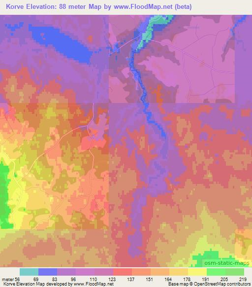 Korve,Estonia Elevation Map