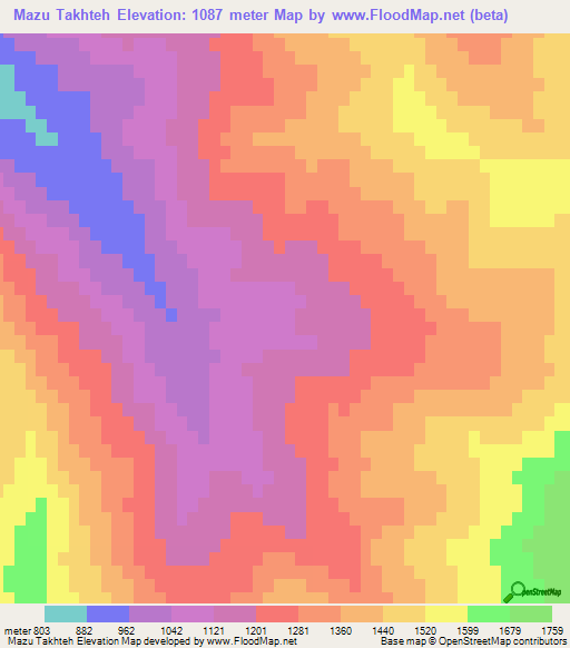 Mazu Takhteh,Iran Elevation Map