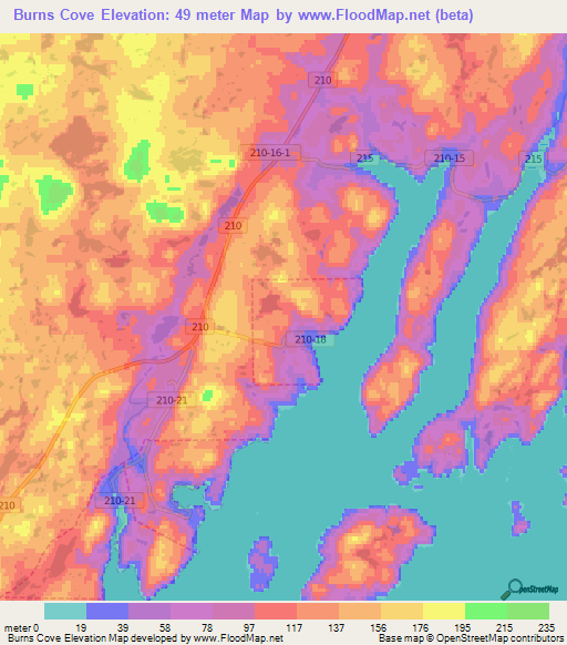 Burns Cove,Canada Elevation Map
