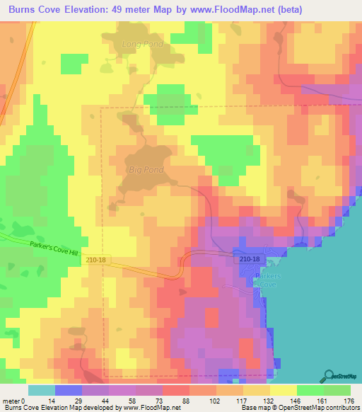 Burns Cove,Canada Elevation Map