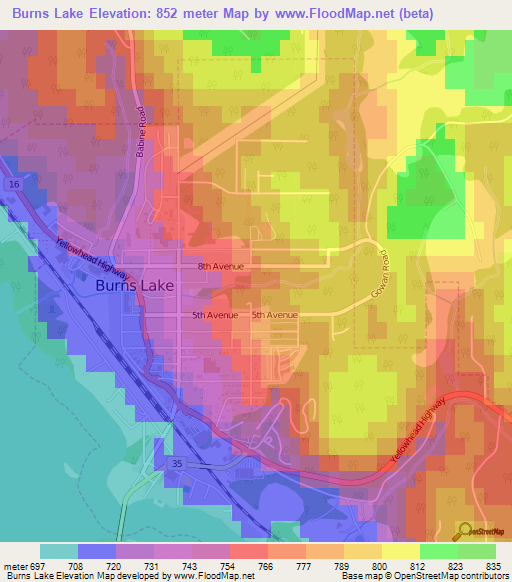 Burns Lake,Canada Elevation Map
