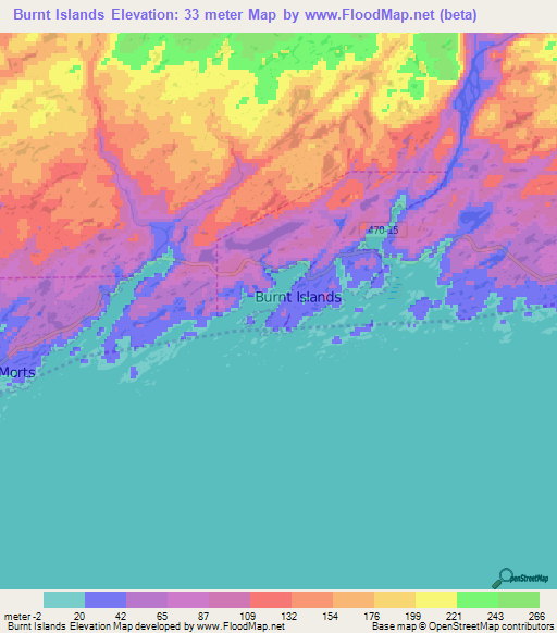 Burnt Islands,Canada Elevation Map